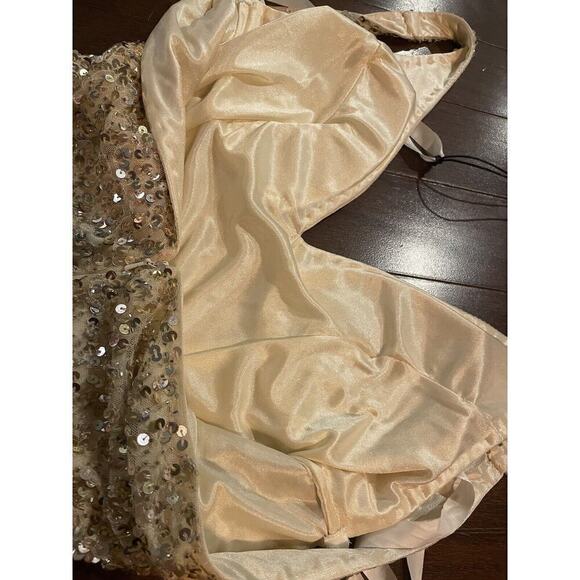 Mac Duggal 1068 Sequins V-Neck Side Slit Gown Evening Dress 0 XS Gold Sleeveless - Picture 11 of 11